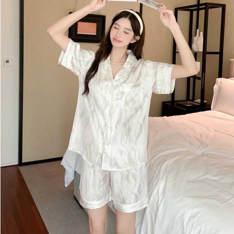 Sorme de sommeil pour femmes imprimerie fausse teinture vêtements de nuit de pyjama féminin sets coréens à manches courtes piama set d'été 2 pièces nocturnes weor sleep home