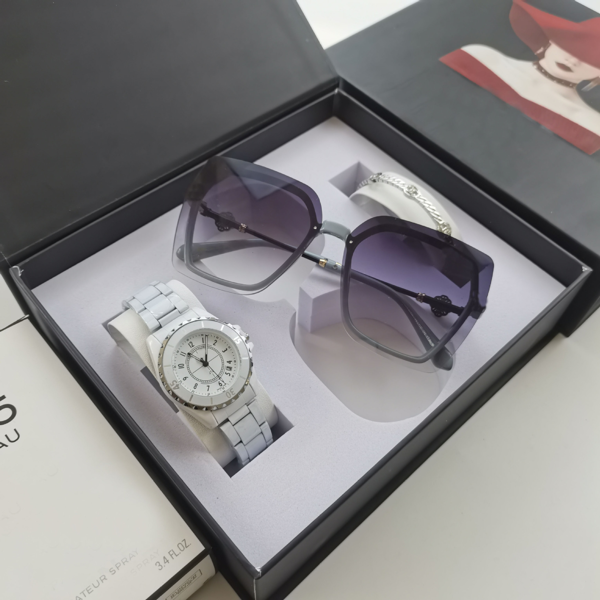 Chy okulary przeciwsłoneczne zegarek set pudełko luksusowe zegarek projektant Wodoodporny automatyczny stół randkowy damskie okulary przeciwsłoneczne sporty harmonier luksusowe opakowanie pudełka na prezenty