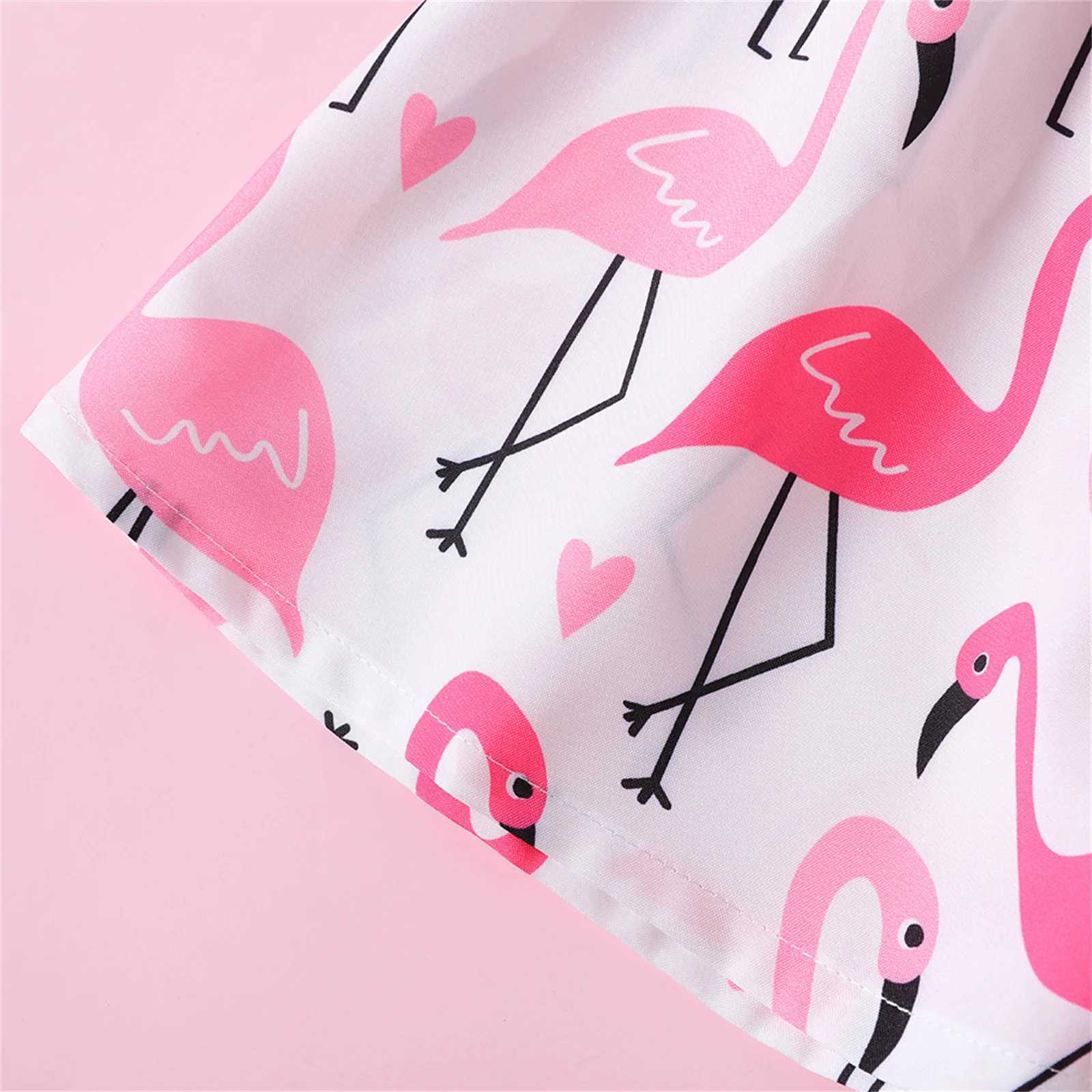 Kız Elbiseleri yürümeye başlayan çocuk kızarık flamingo allover pilili dekoratif oluk pijama pijamasl2405