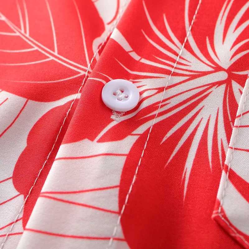 Men's Casual Shirts Trendy Red Print Shirts for Casual Beach Attire - Top Quality Mens Turtle Neck Y240506