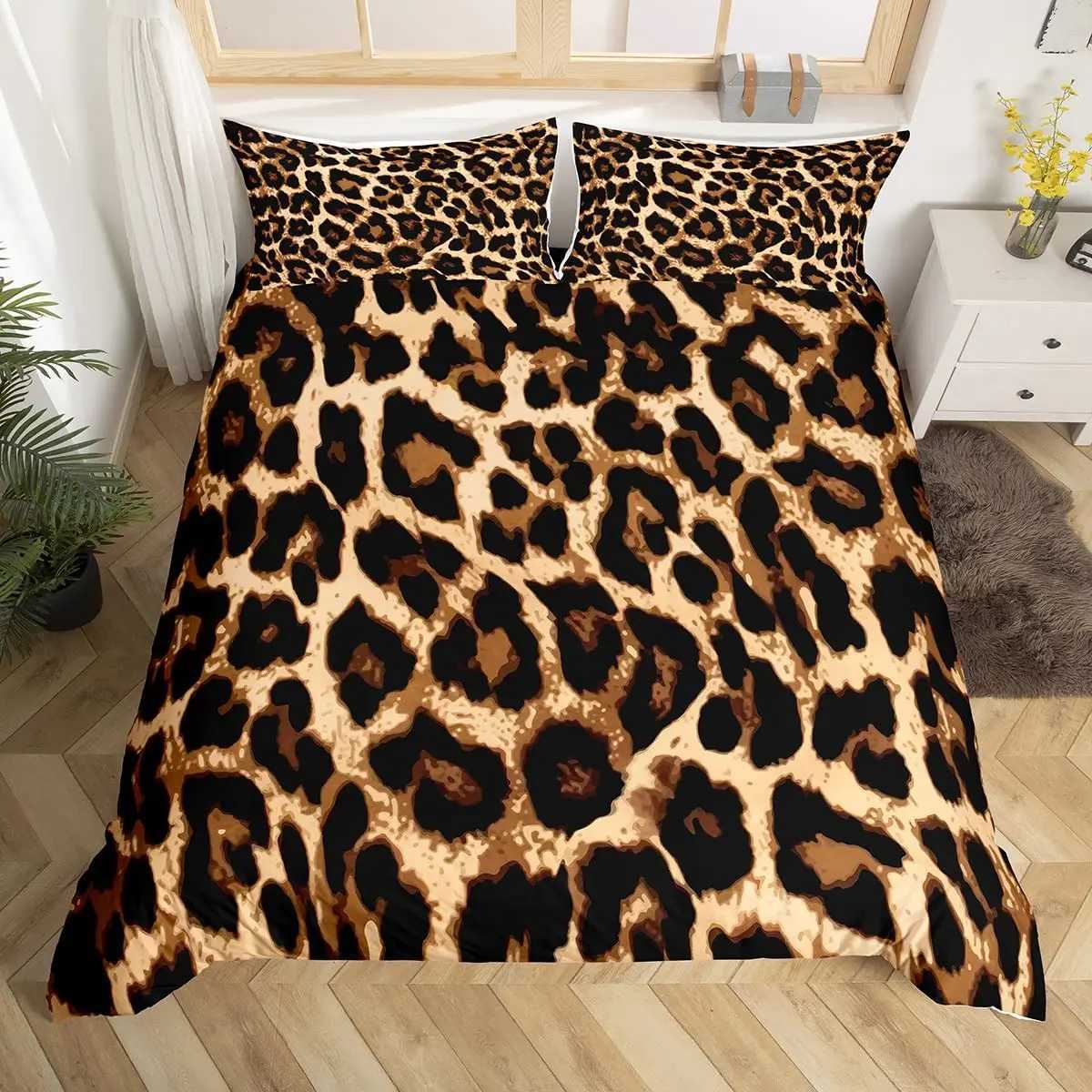 Beddengoed sets luipaard print dekbedovertrek set koningin cheetah beddengoed set geometrisch comfort set African Hunting Animal Dubel Cover Room Decoratie J240507