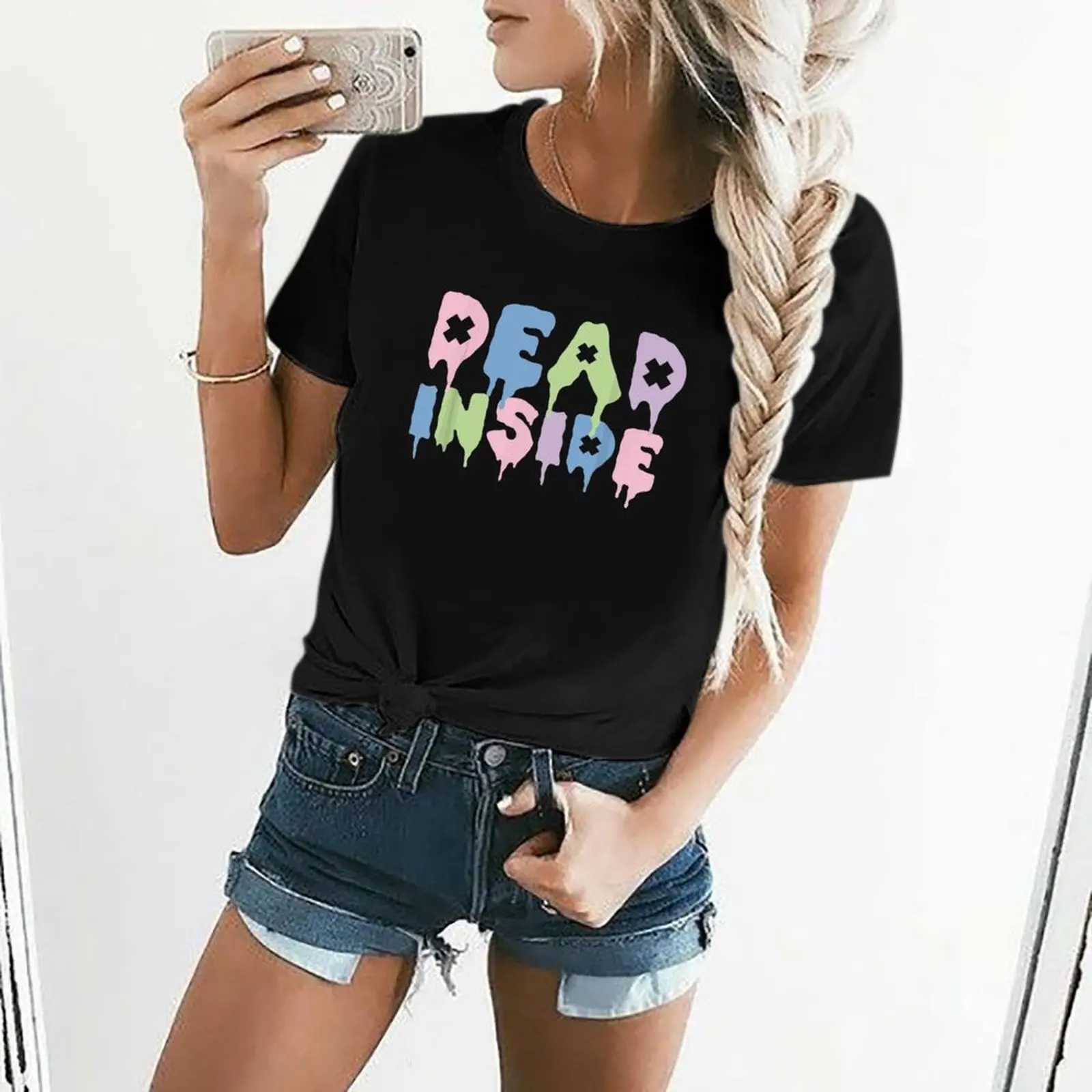 Dames t-shirt kawaii pastel goth t-shirt voor zachte grunge esthetische ventilator t-shirt grafisch shirt casual korte slijm vrouwelijk t-shirt y240506