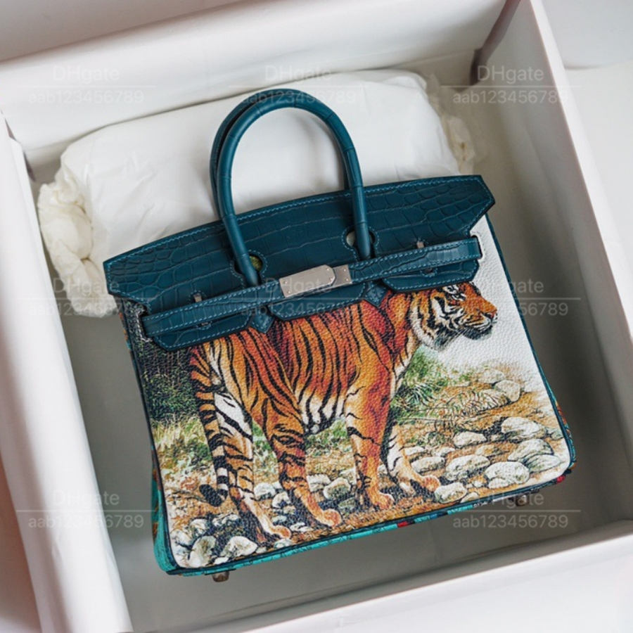 Bolso de bolso de diseño clásico de lujo de 12a Mirror de lujo de Luxury, todo el bolso de cuero hecho a mano Bolsa de cocodrilo de cuero genuino 25cm Bolsa de diseño creativo azul marino