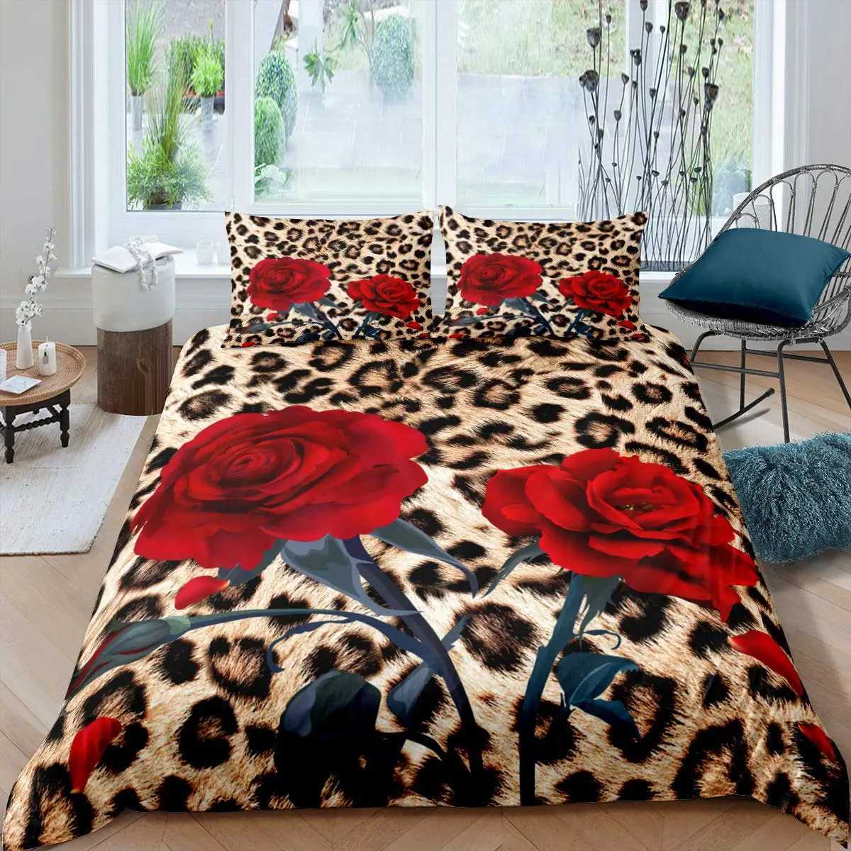 Beddengoed sets luipaard print dekbedovertrek set koningin cheetah beddengoed set geometrisch comfort set African Hunting Animal Dubel Cover Room Decoratie J240507