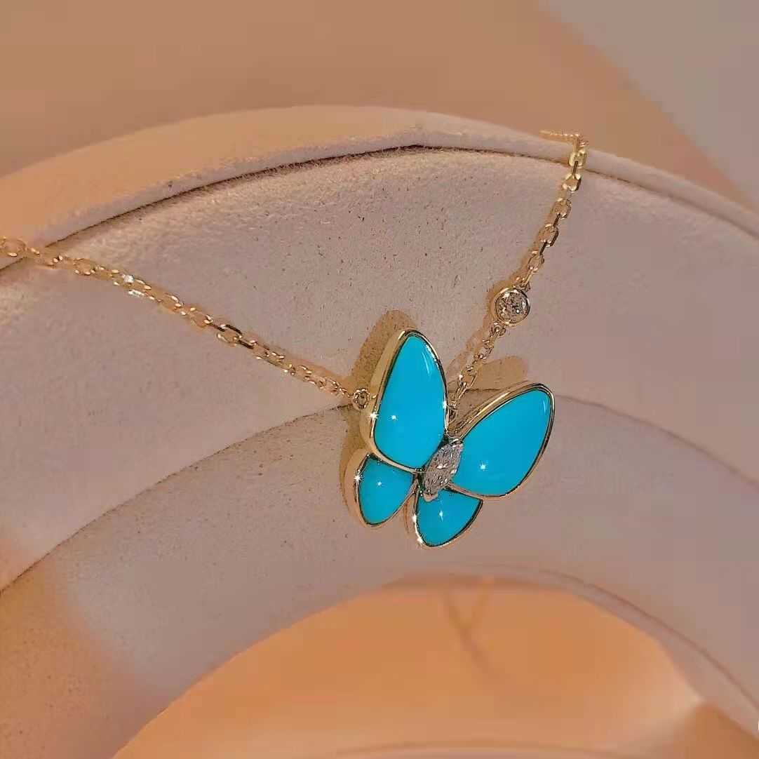 Designer Van Blue S925 STERLING Silver Diamond Butterfly Pendentif pour femme minoritaire Luxury Luxury Collier de chaîne de collier non décoldique Collier