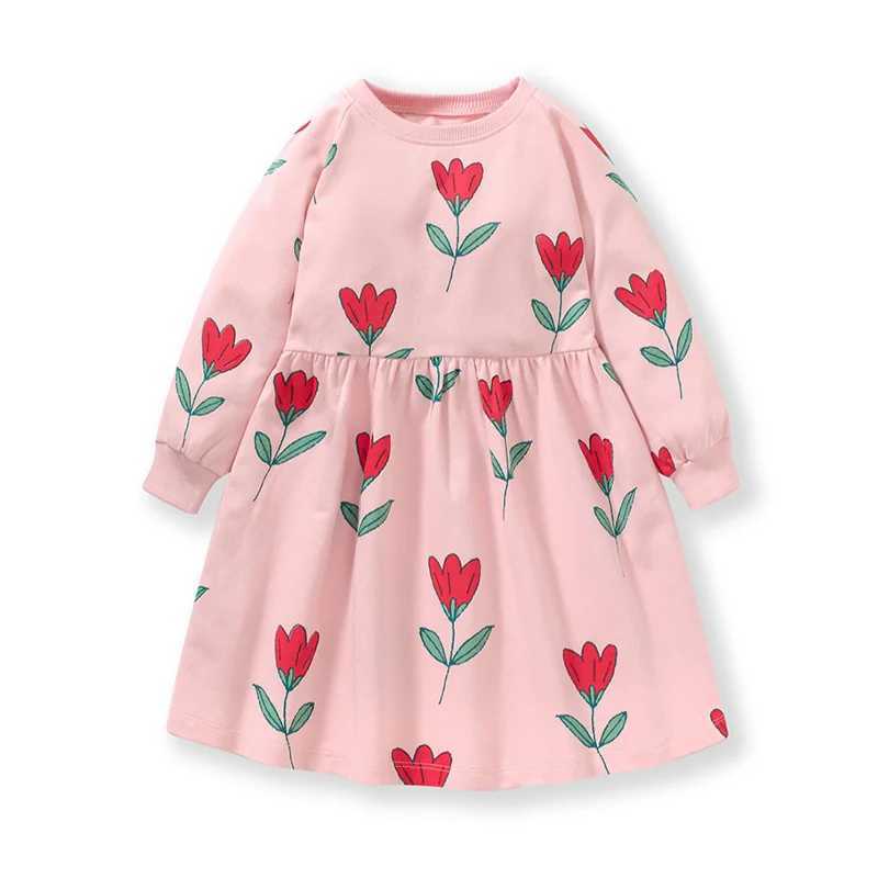 Girl's Dresses Jumping Meters 2-7T Autumn Winter Princess Girls Dresses Sun Floral Embroidery Long Sleeve Baby Party Clothing Sweater DressL2405