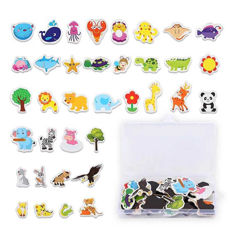 Fridge Magnets Cartoon Animal Magnets for Kids Learning Wooden Fridge Magnets for Children Toy Decorative Whiteboard Sticker