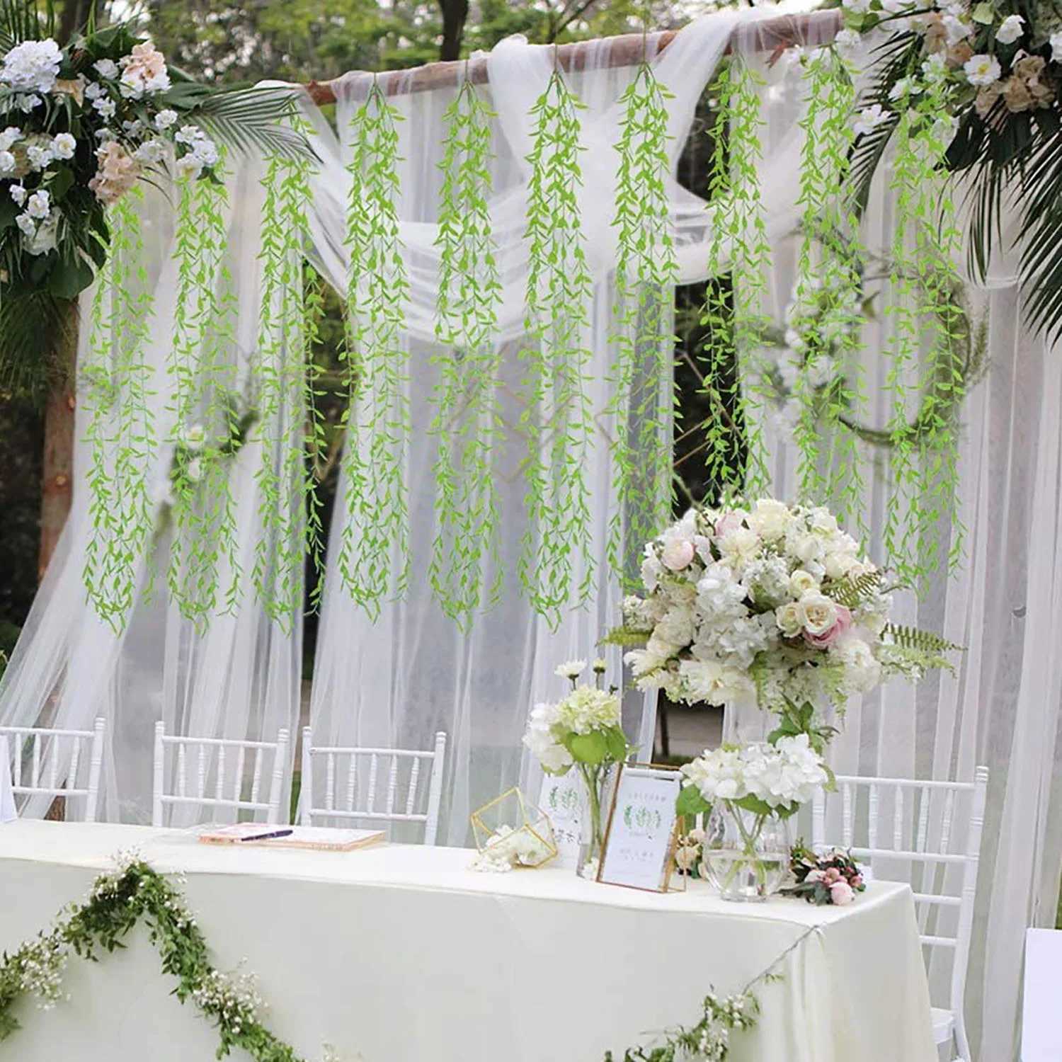 Fleurs décoratives couronnes 5m Vinures vertes artificielles feuilles de plantes suspendues feuilles d'arbre pour la fête de mariage boîte cadeau de Noël