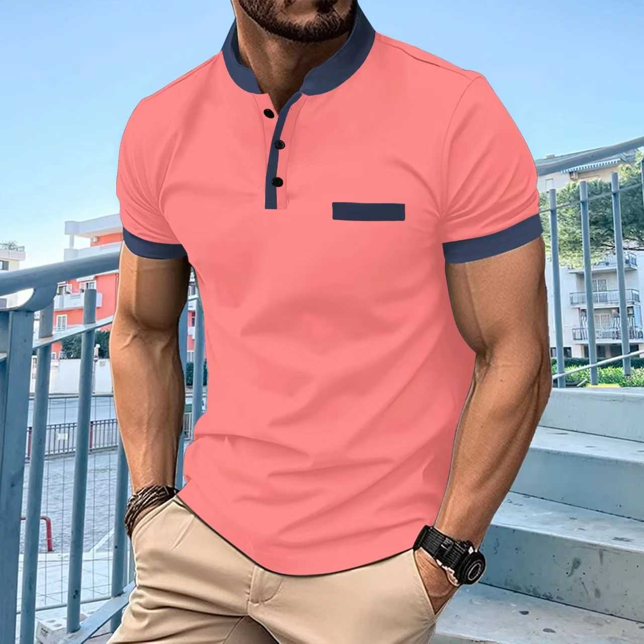 Heren Polo's Zomer Nieuwe Dagelijkse sport Casual T-shirt Solid Color Fashion Trend Button Flip Collar Mens Polo Shirt Q240508