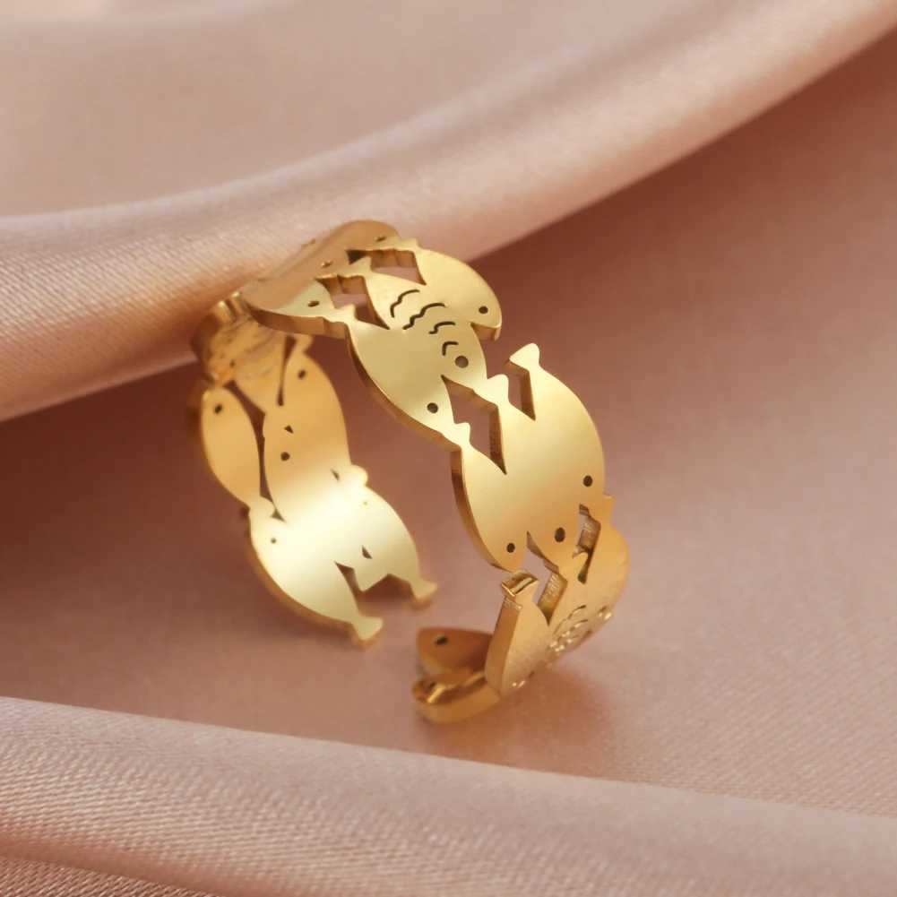 Wedding Rings Skyrim New Animal Cute Fish Ring for Women Adjustable Rings Stainless Steel Party Lover Gifts 2024 Fashion Jewelry Wholesale