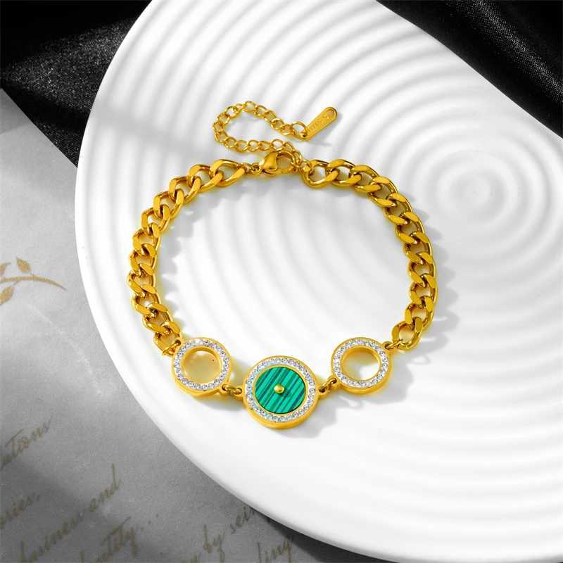 Bracelet 316l en acier inoxydable Nouvelle mode fine bijoux 2 couleurs circulaires de coque naturelle zircon charme bracelets à chaîne épaisses pour les femmes amant