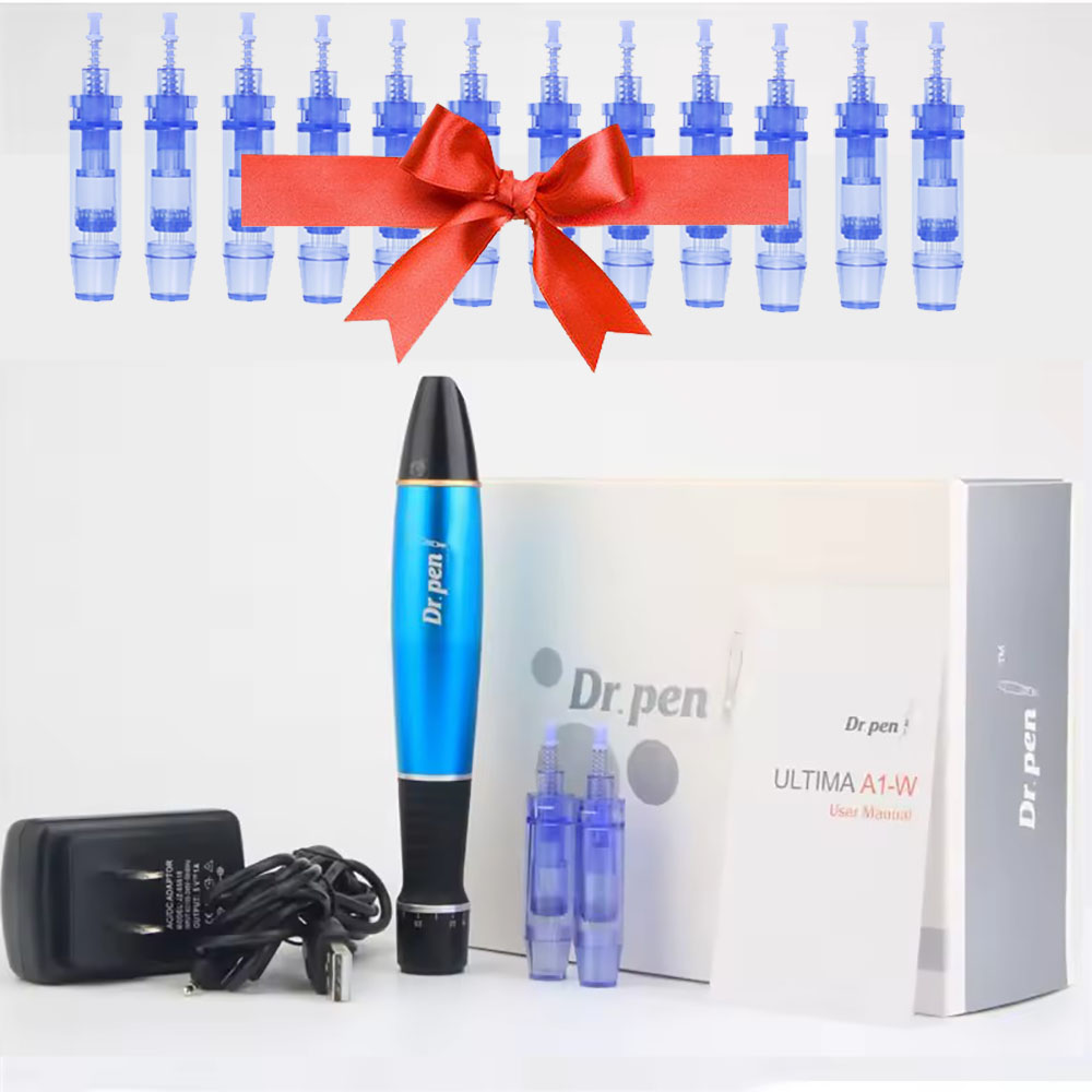 Trådlös DR Pen A1 Electric Derma Pen Ansiktsskönhet med 12st nålkassetter Mikro nålning Pen rynka borttagningsmaskin
