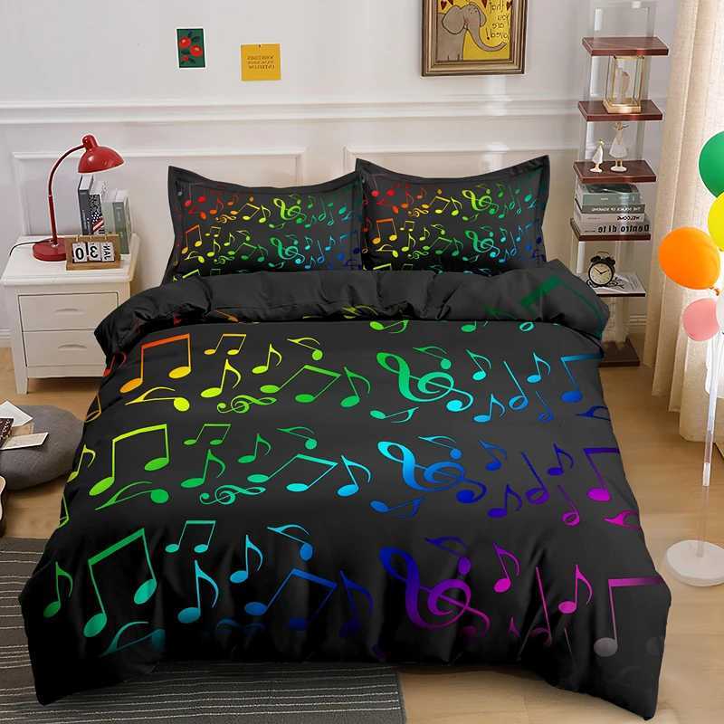 Conjuntos de cama Conjunto de roupas de cama musical Tema musical Capa King/Queen Size com travesseiro da moda Psicodélica Soft Duvet Capa J0507