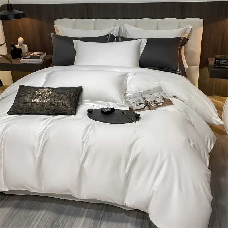 Conjuntos de cama Conjunto de roupas de cama de luxo 100% de algodão egípcio 400TC Tampa de edredão Conjunto de colcha solteira da cama king single campa com travesseiro Conjunto J240507