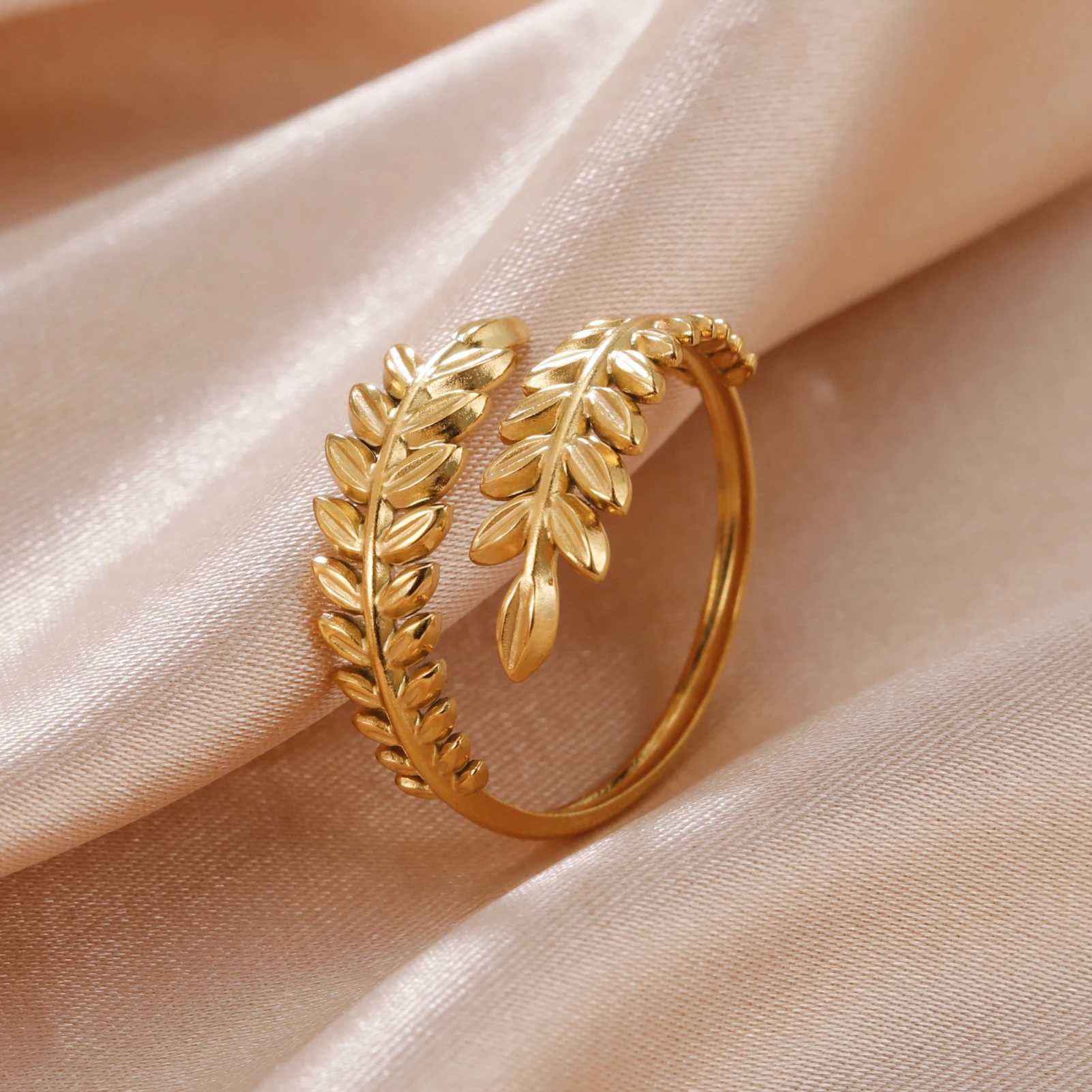 Alyans Skyrim Yeni Buğday Kulakları Yaprak Yüzük Boho Paslanmaz Çelik Altın Renk Açık Kadın Yüzükler 2024 Modaya Mücevher Sevgililer Hediye Toptan