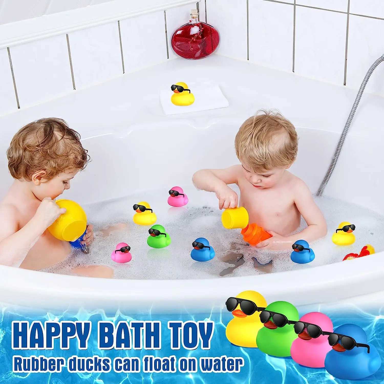 Badspielzeug Bunte Squeak Duck Spielzeugauto -Armaturenbrett Ornamente Bulk Floater Ente für Kinder Babyparty -Party bevorzugt Geburtstag Badezeit D240507