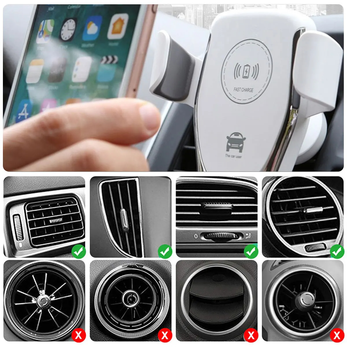 Nouveau chargeur de voiture sans fil 15W Chargers rapides montage du téléphone à gravité d'air compatible pour IP Samsung Tous les appareils Qi