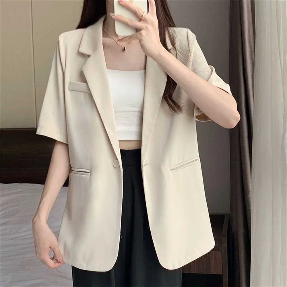 Women's Suits Blazers Korean fashion womens thin jacket womens summer loose single button womens jacket Coats casual solid short sleeved basicL2405