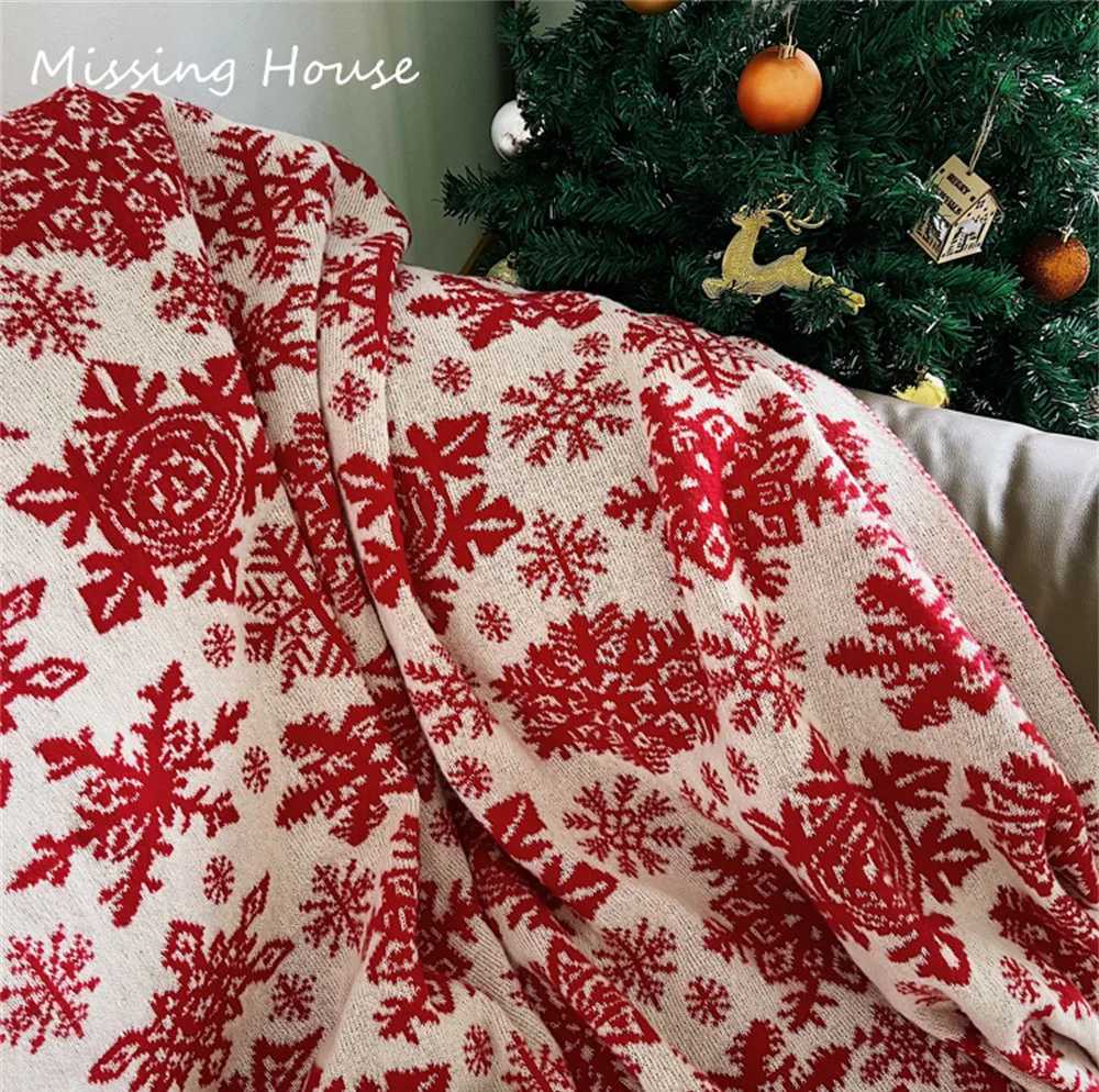 Dekens Romantische mode Rood Merry Xmas Snowflake Gebreide gooi deken huis decro bank cover bed cover deken gepersonaliseerd cadeau