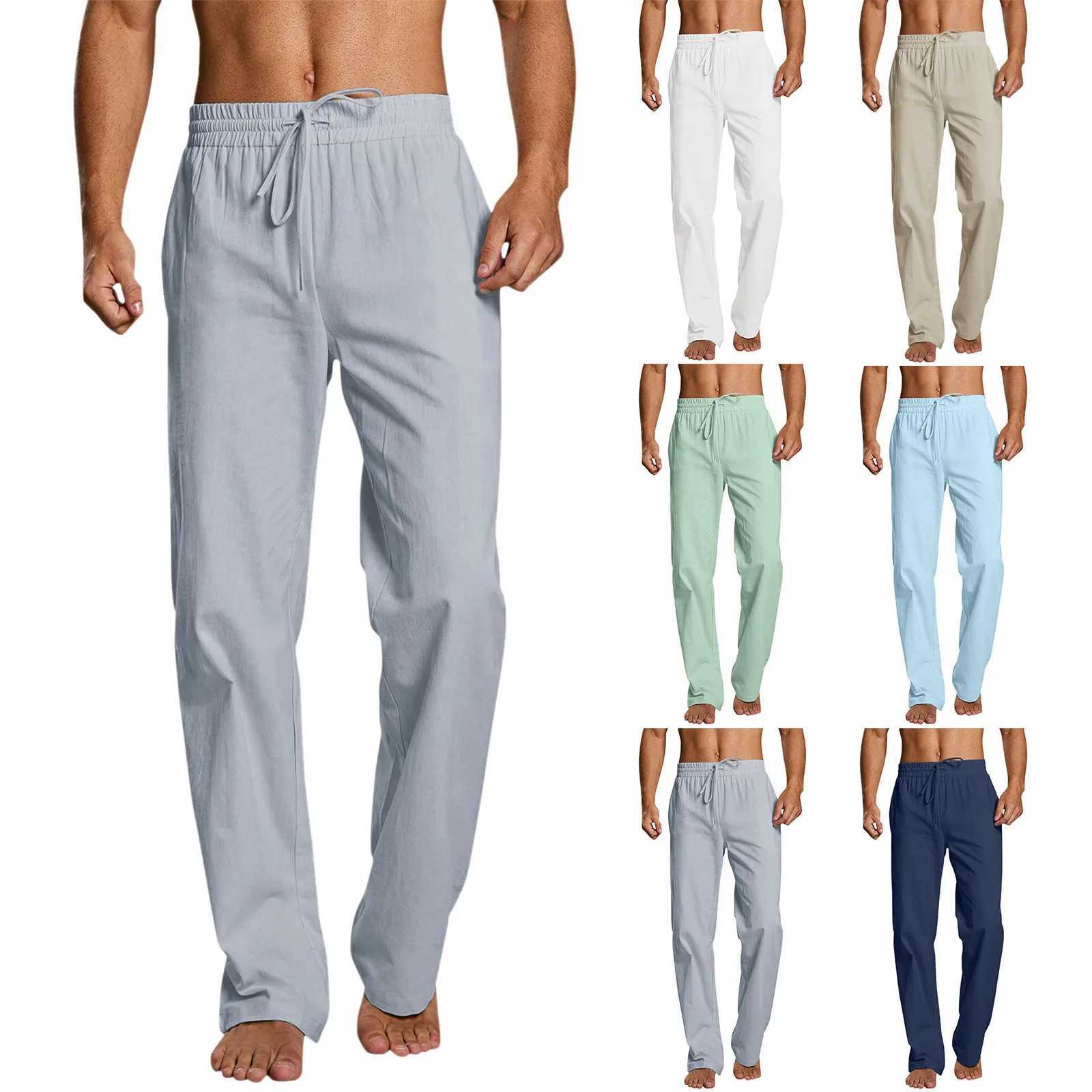 Pantalon masculin pour hommes pantalons décontractés d'été solide pantalon droit doux pleine longueur pour usure quotidienne pantalon à cordon de poche de taille moyenne streetwear j240507