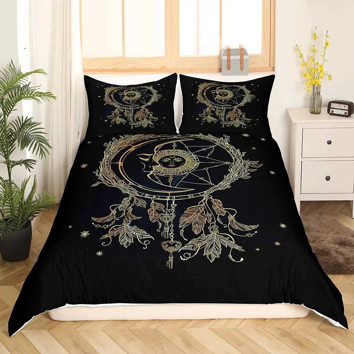 Beddengoed sets droomvanger dekbed set paarse beddengoed set modieus bohemian mandala bloem veer ontwerp sterrenstelsel comfort set groot J240507