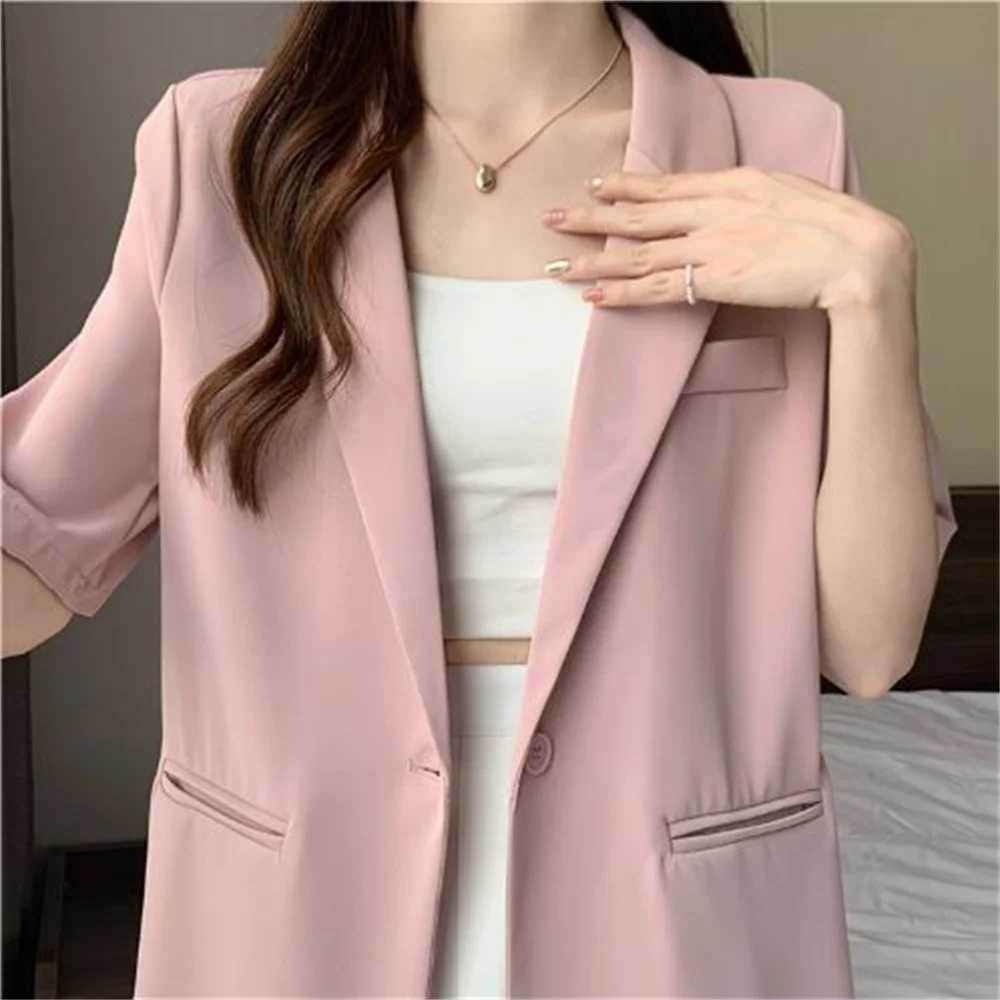 Women's Suits Blazers Korean fashion womens thin jacket womens summer loose single button womens jacket Coats casual solid short sleeved basicL2405