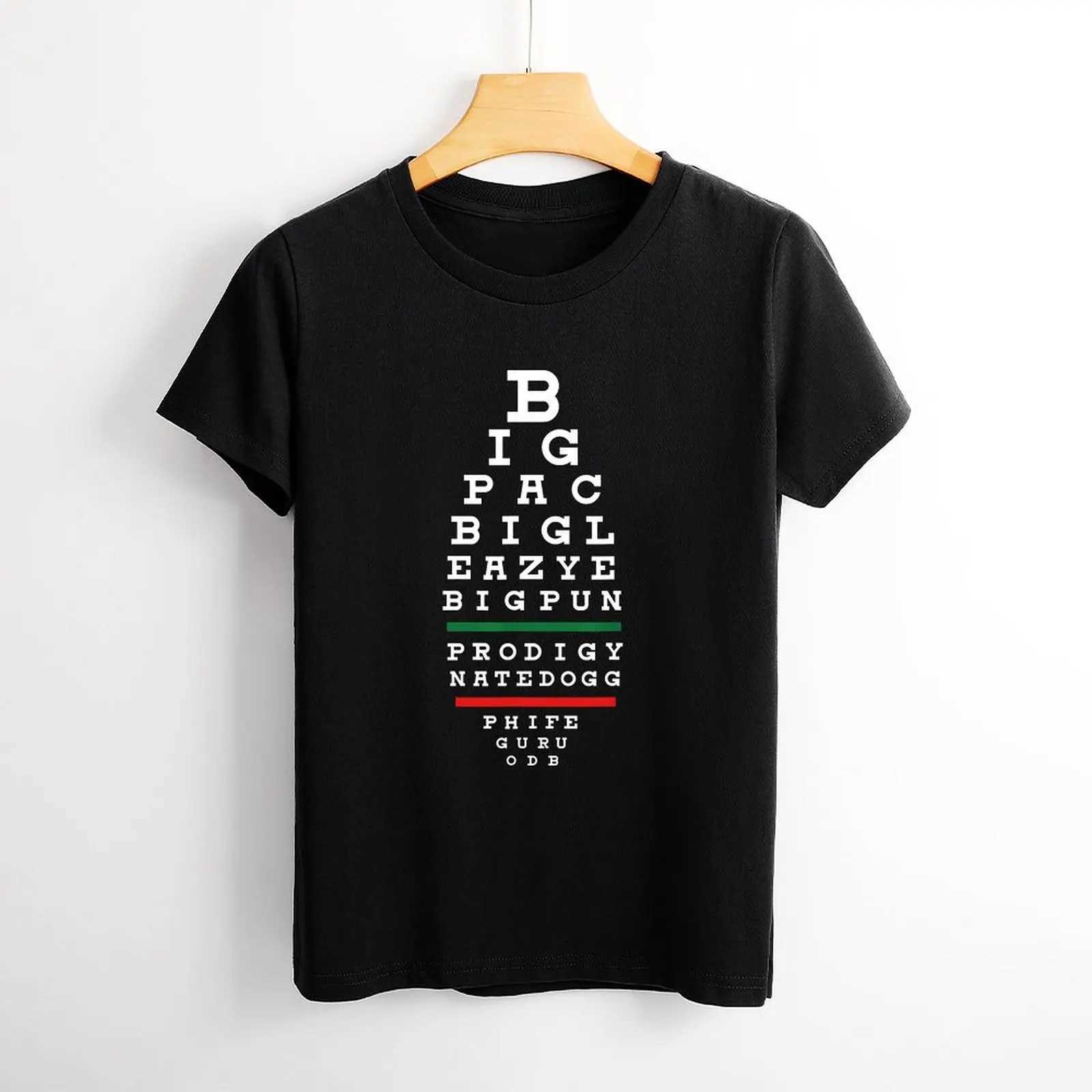 T-shirt féminin Old School Hip Hop Music Rap Legends Eye Chart 90S Hip Hop Player T-shirt Graphic Casual Short Slved Femme T T-shirt Y240506