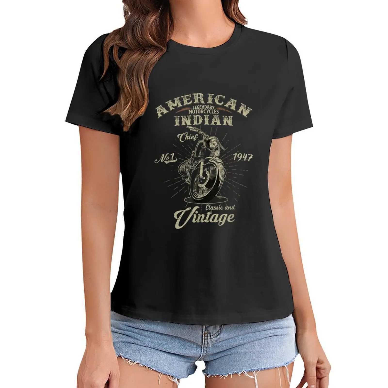 T-shirt féminin Vintage American Motorcycle Indian pour vieux biker cadeaux imprimer t-shirt graphique shirt décontracté courte t-shirt t-shirt y240506