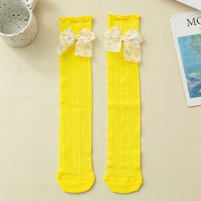 Meias infantis Pudcoco Kids Baby Knee Socks High Summer Mesh Long Socks Bow Meias com babados por 2-13 anos