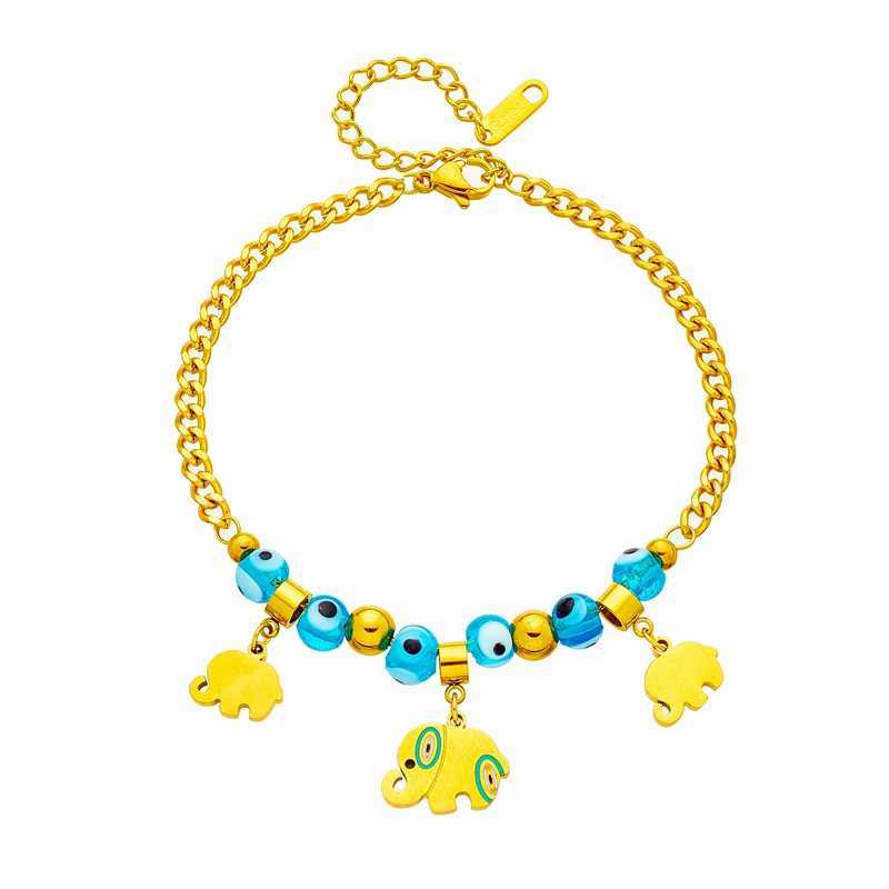 Bracele 316l en acier inoxydable Nouvelle mode fine bijoux de style bohème œil perlé 3 éléphants peints charme bracelet à chaîne épaisse pour les femmes