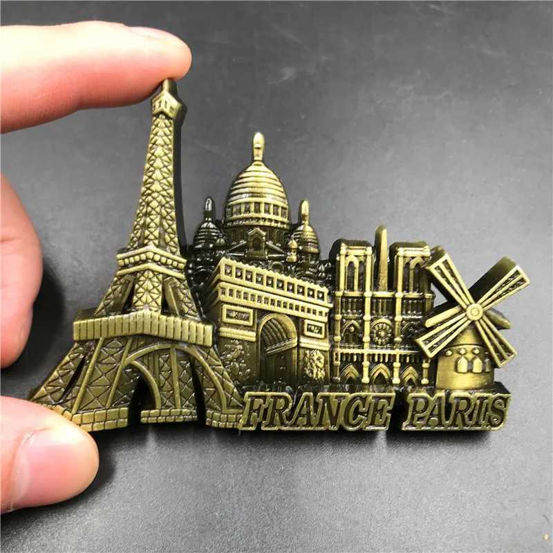 FRIDGE MAGNANTS HOME DÉCORD Retro Building Fridge Stickers 3D Metal Fridge aimant blanc Souvenir Gift décoratif pour enfants Réfrigérateur