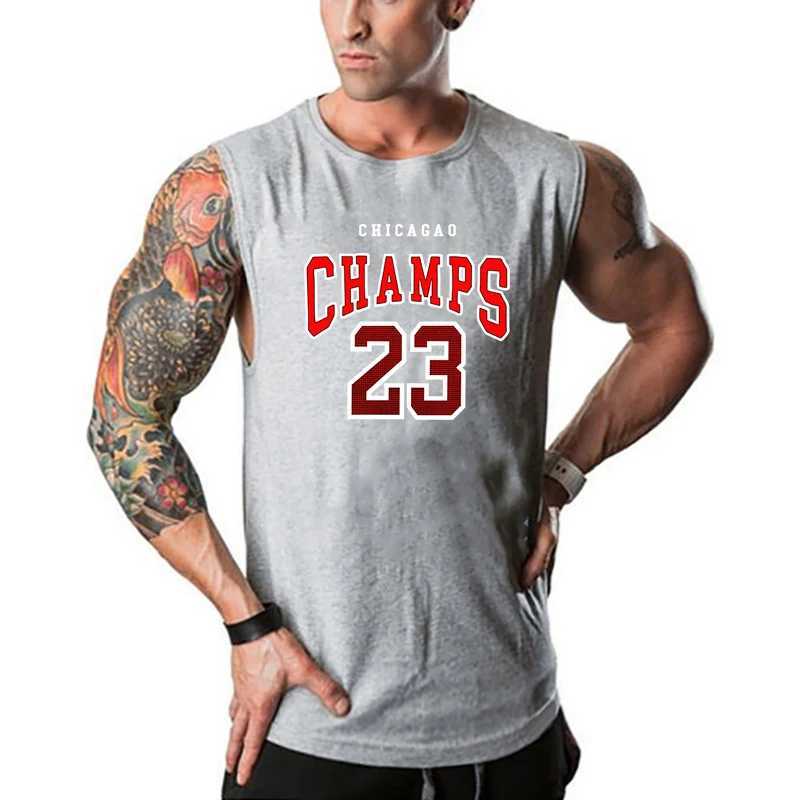 Tanques masculinos Tops Chicago Campeões 23 EUA Cidade da cidade Roupas de ginástica tanques de fitness tampas homens homens singlets singlets de algodão camisa sleveless colete muscular y240507