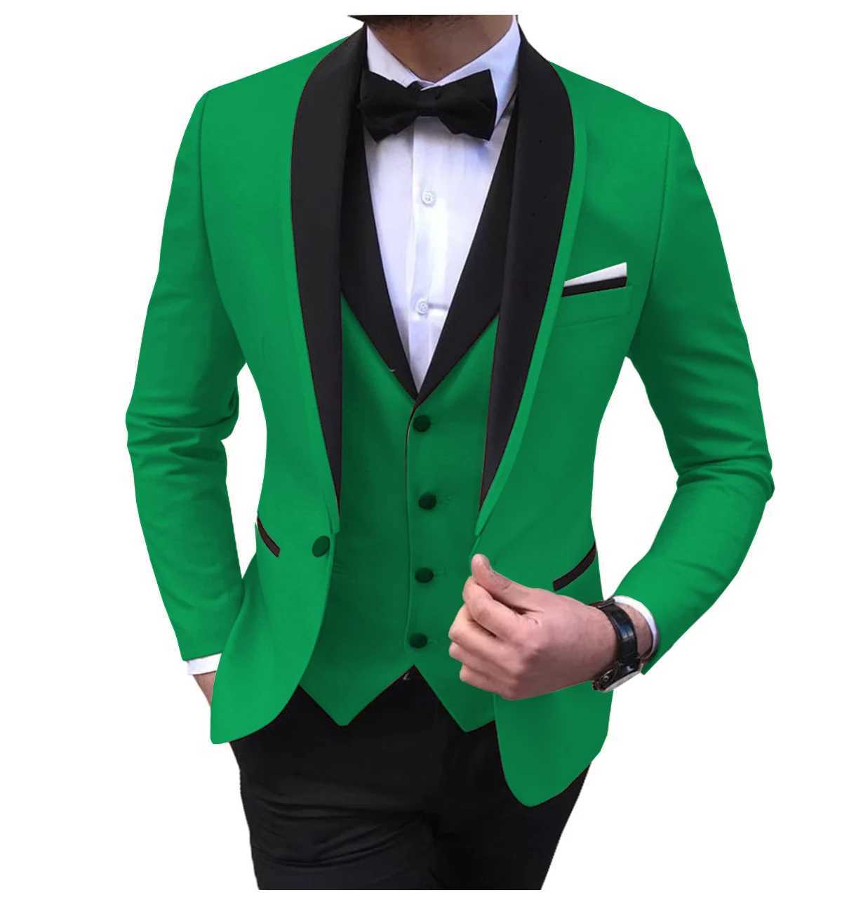 Trajes para hombres Blazers Blue Slit Mens Juego de solapa de chal de 3 piezas de 3 piezas Taille informal para el novio 2020 chaqueta+camiseta sin mangas+pantalones Q240507