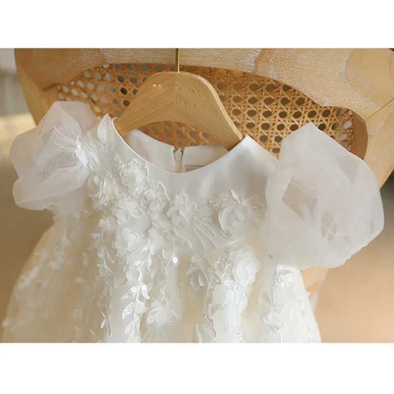 Robes de baptême Fleur fille bébé robe de mariée en dentelle de lacet travail