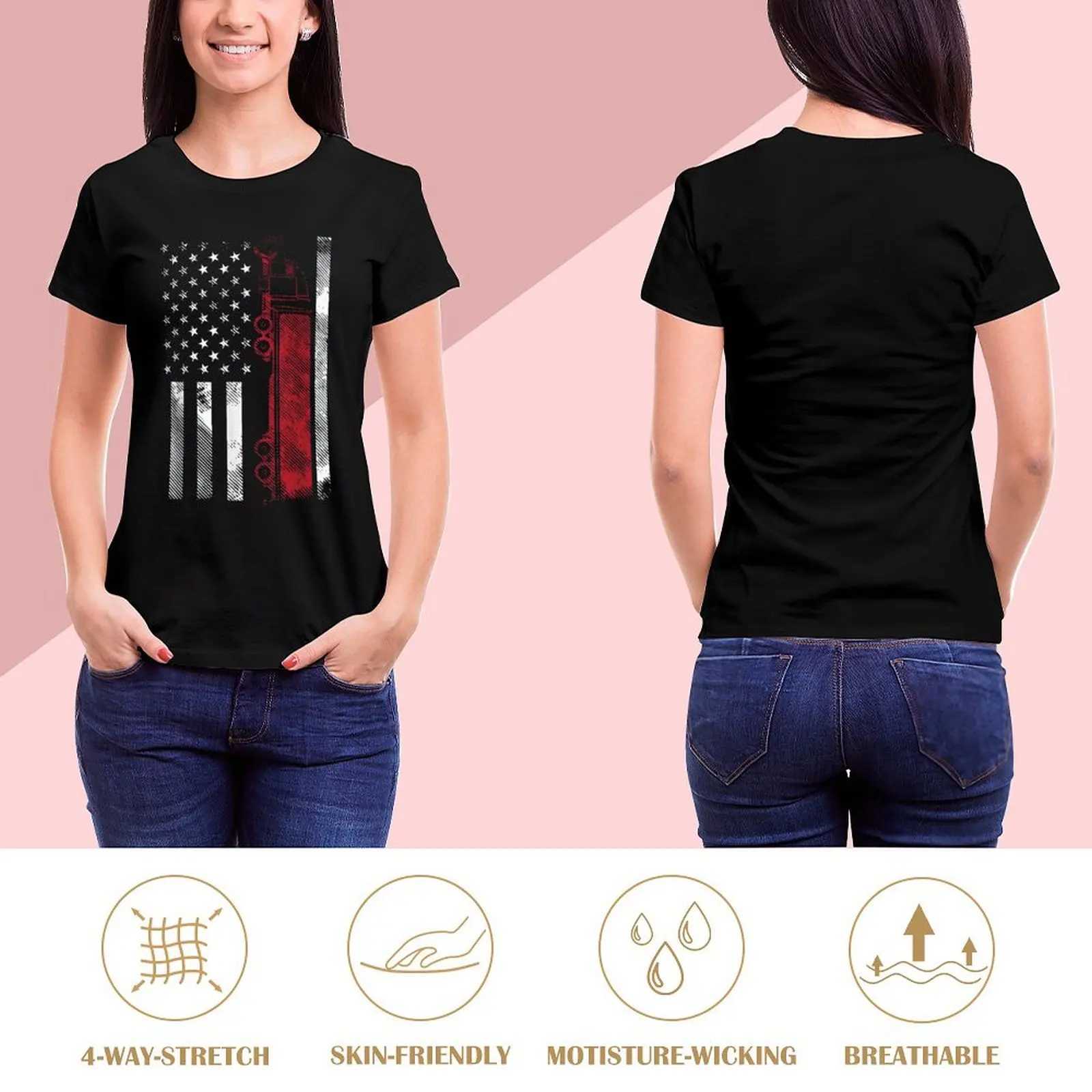 Kvinnors t-shirt oss amerikansk flagga semi truck förare 18 whler truc tryck skjorta grafisk skjorta avslappnad kort slved kvinnlig t-shirt storlek s-4xl y240506