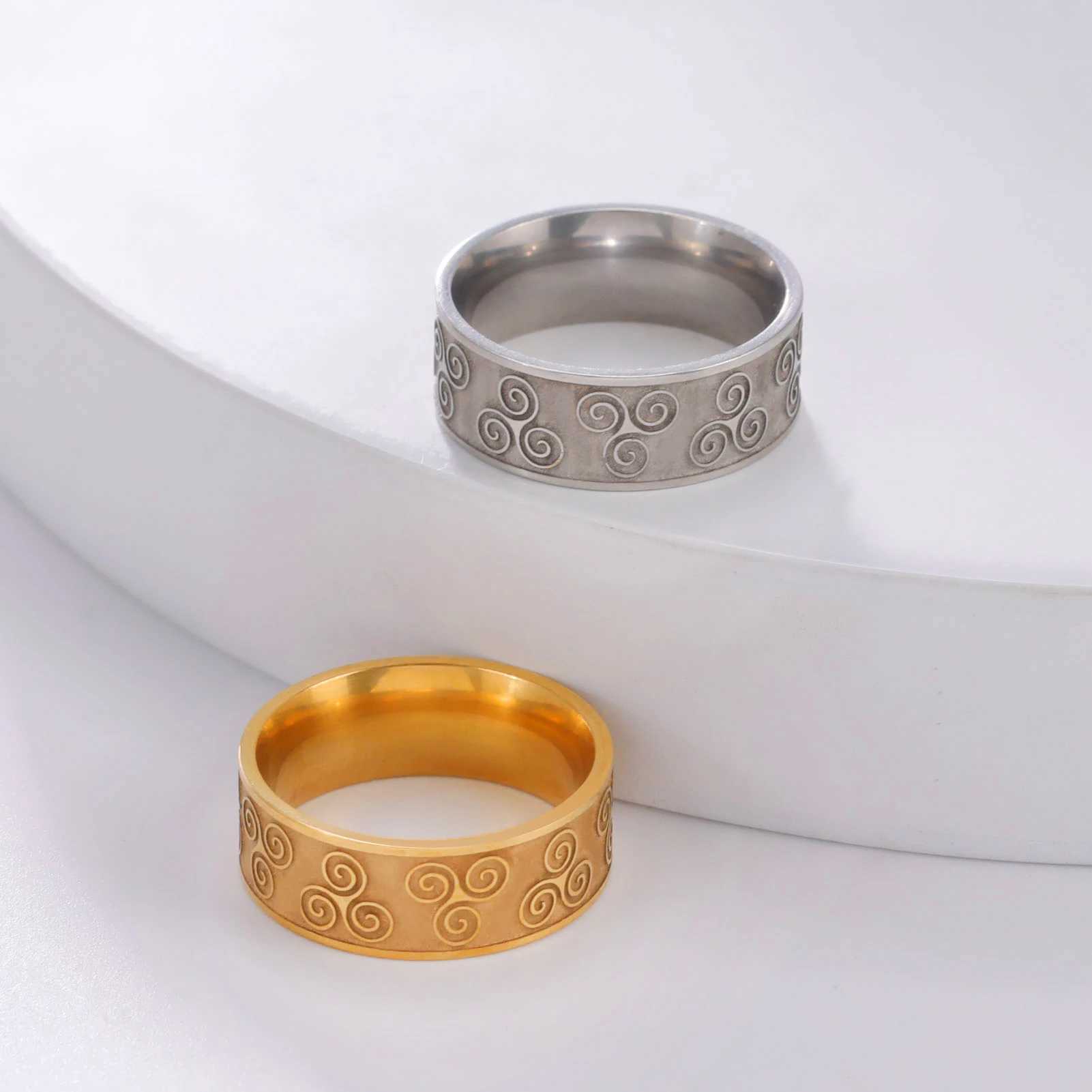 Eheringe Skyrim Ring Triskele Trisklion Edelstahl Dreifach Spiral Amulett Ringe Vintage Jewelry Geschenk für Männer Frauen Liebhaber