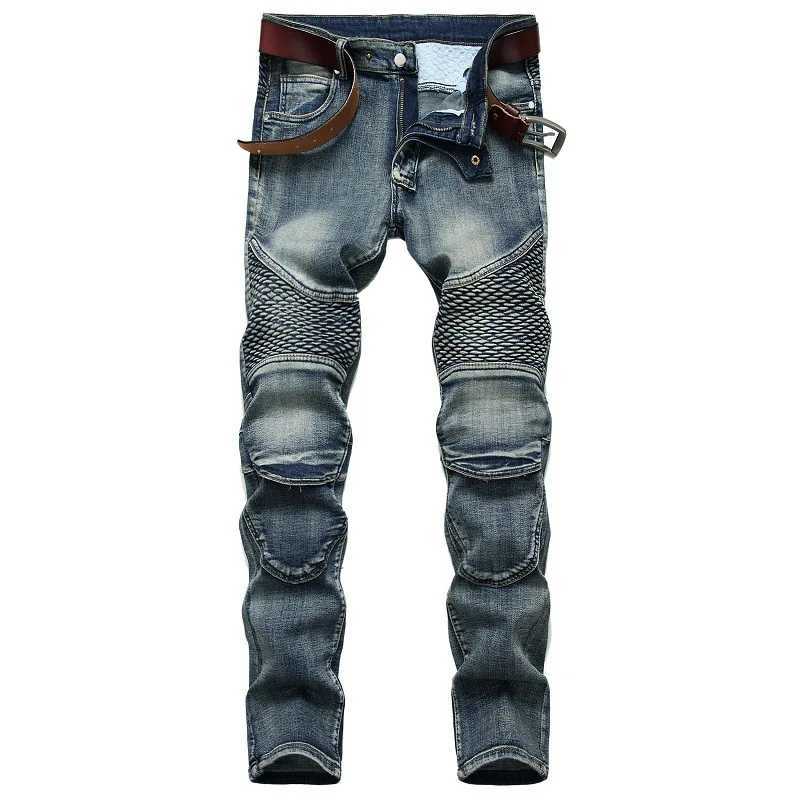 2024 NIEUWE MENS PATCH WERK FASHICYCLEANS HIP Hop Ultra dun een rechte elastische fiets denim broek heren vrijetijdstraatbroer J240507