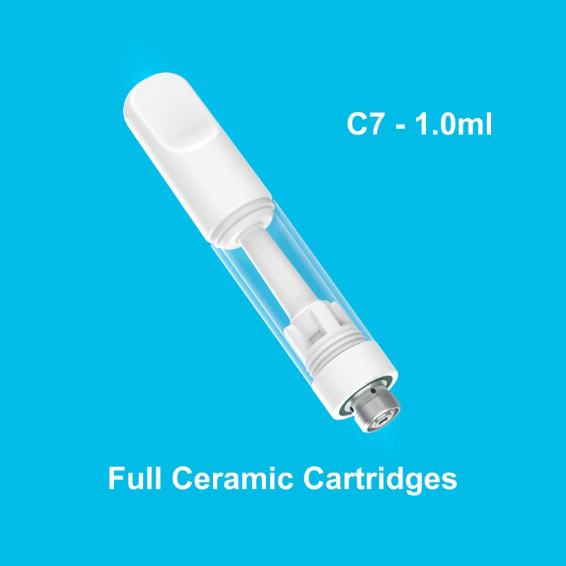 Pełne ceramiczne vapes c7 kasety białe 0,5 ml 1,0 ml ołów wolne od dziecka pchnięcie pchnięcie czysty wszystkie ceramiczne zbiorniki gwintu 510 puste jednorazowe wózki z piórem Vape Atomizery OEM/ODM zbiornik