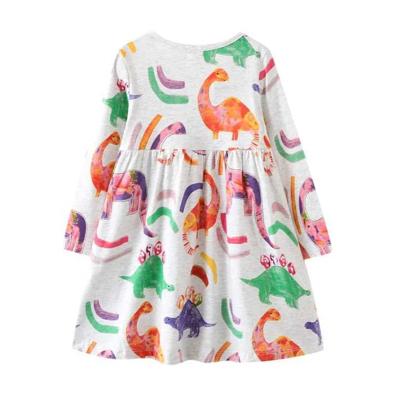 Robes de fille sautant les mètres nouveaux dinosaures d'arrivée imprimer les robes d'anniversaire à manches longues pour les enfants vestiment