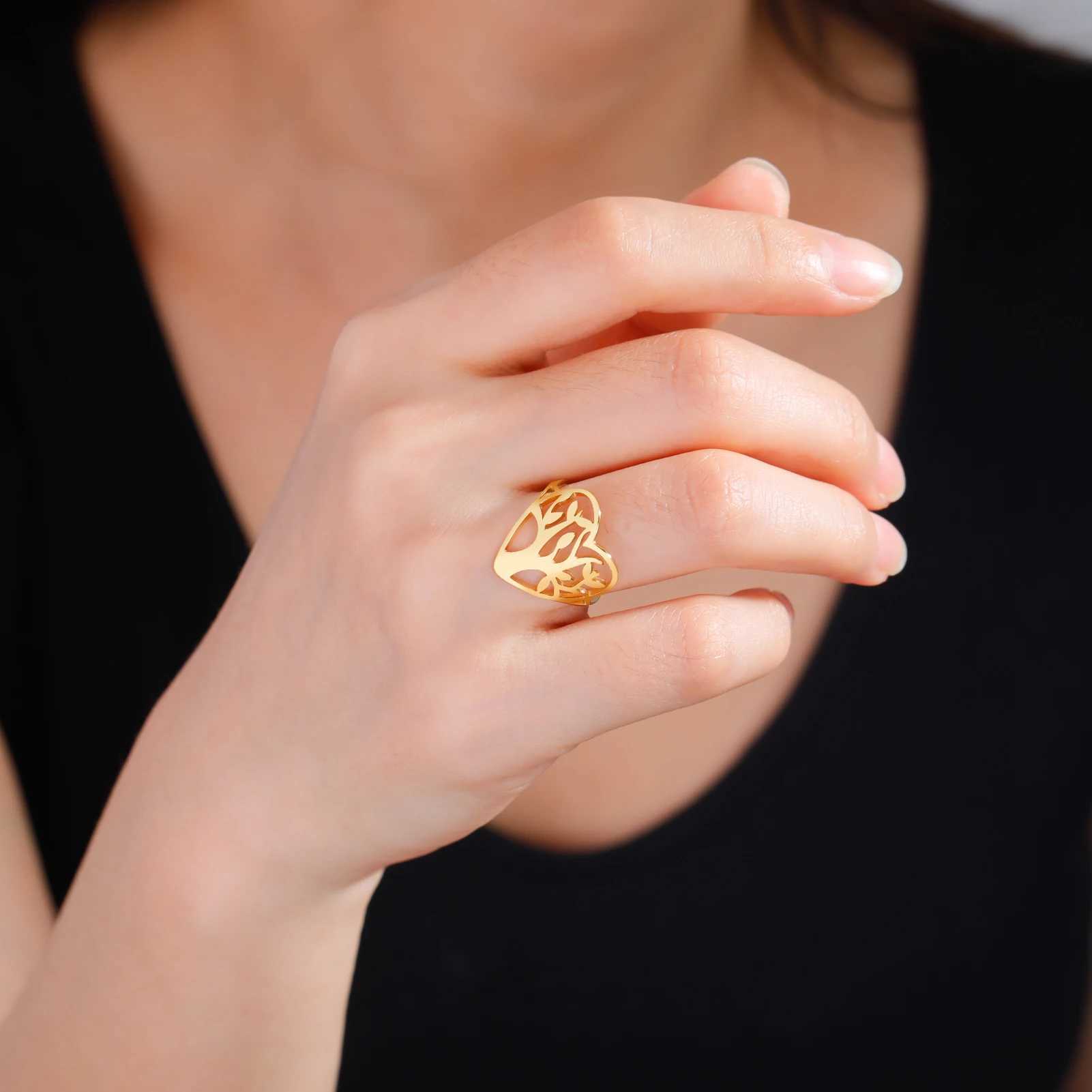 Anillos de boda Skyrim Heart Tree of Life Mujeres Mujeres acero inoxidable Rings de dedo de color de oro Vintage Regalos de cumpleaños al por mayor