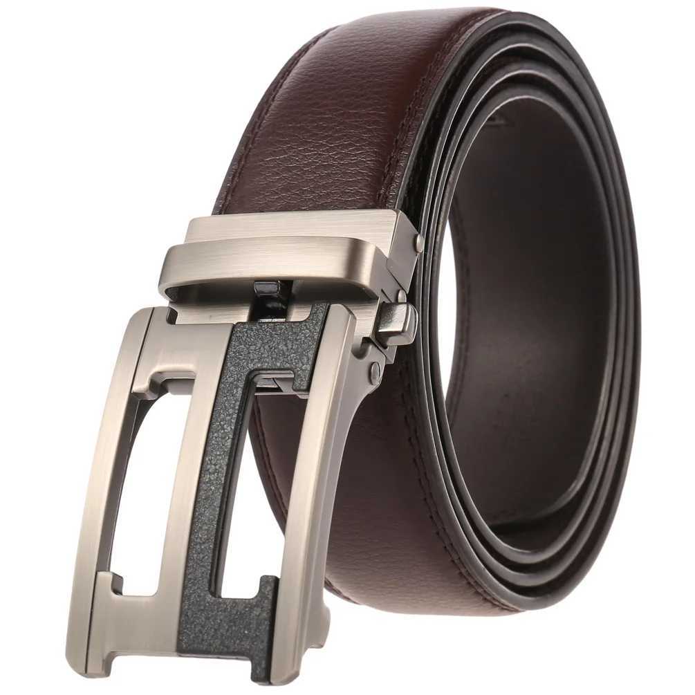 Bälten ZGXSQD Fullkorn Lädermärke Mens Belt Högkvalitativ äkta läder Luxury Mens Belt Metal Automatic Buckle Y240507