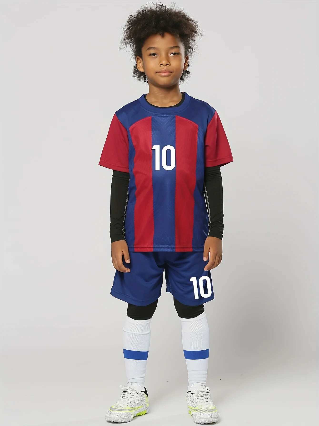 ジャージーサマー4-14-14歳の男の子と女の子のサッカートップ半袖+ショーツ快適で通気性のある古いスポーツセットH240508