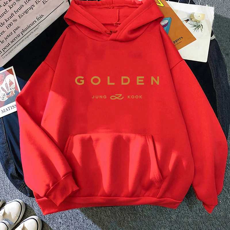 Herren Hoodies Sweatshirts Jungkook Golden Print Hoodie Fans Unisex Fashion Casual Manga Sweatshirt Männer Frauen übergroße Hoodies Strtwear Long Slve T240507