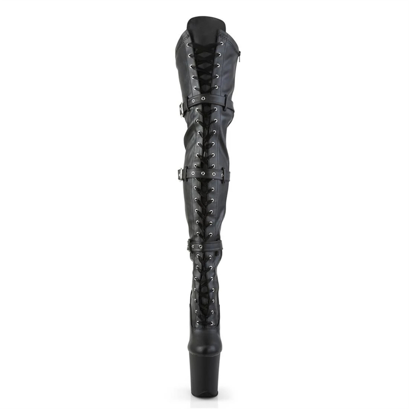 Plataforma de calcanhar de 20 cm de altura joelho preto banda estreita banda pu lady sapatos de 8 polegadas club de stripper branco Novos sapatos góticos botas femininas botas