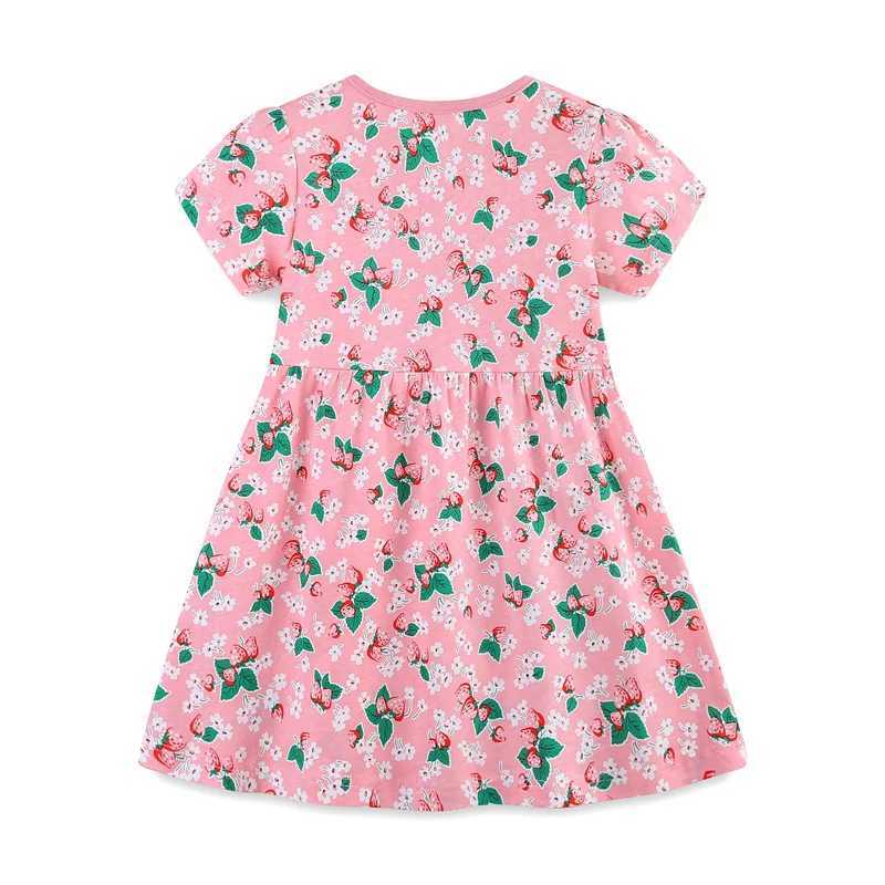 Mädchenkleider springen Messgeräte Prinzessin Baby Kleidung Sommer Blumendruck Geburtstag Kinderkleid Kleid Kurzärmeled Frosch Kleidung 240508