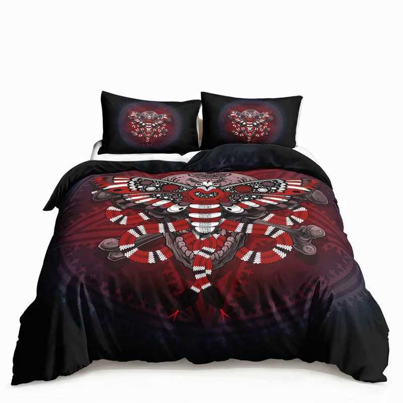 Beddengoed stelt vlinder en doden motten meisje beddengoed benodigdheden gotische schedel boho comfortabele cover decoratie slaapkamer zon en maan patroon naar beneden dekbedoverdek j240507