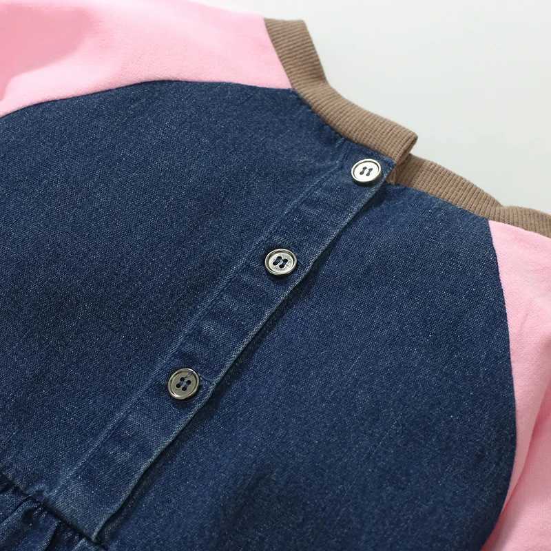 Mädchenkleider Little Maven 2023 Neue Patch Arbeit Denim eng sitzende Langarm Jeans Kleid Baumwolle Kinderkleidung Kleidung Baumwolle Herbst 2-7 JahreL2405