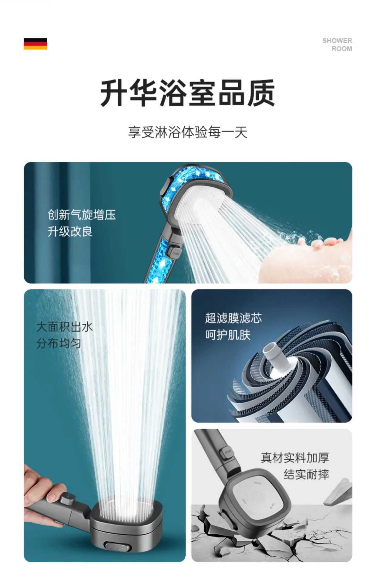 Bathroom Shower Heads High Pressure Shower Head Water Saving 3 Modes Shower Heads Adjustable One-Key Stop Water Massage Sprayer Bathroom Accessories