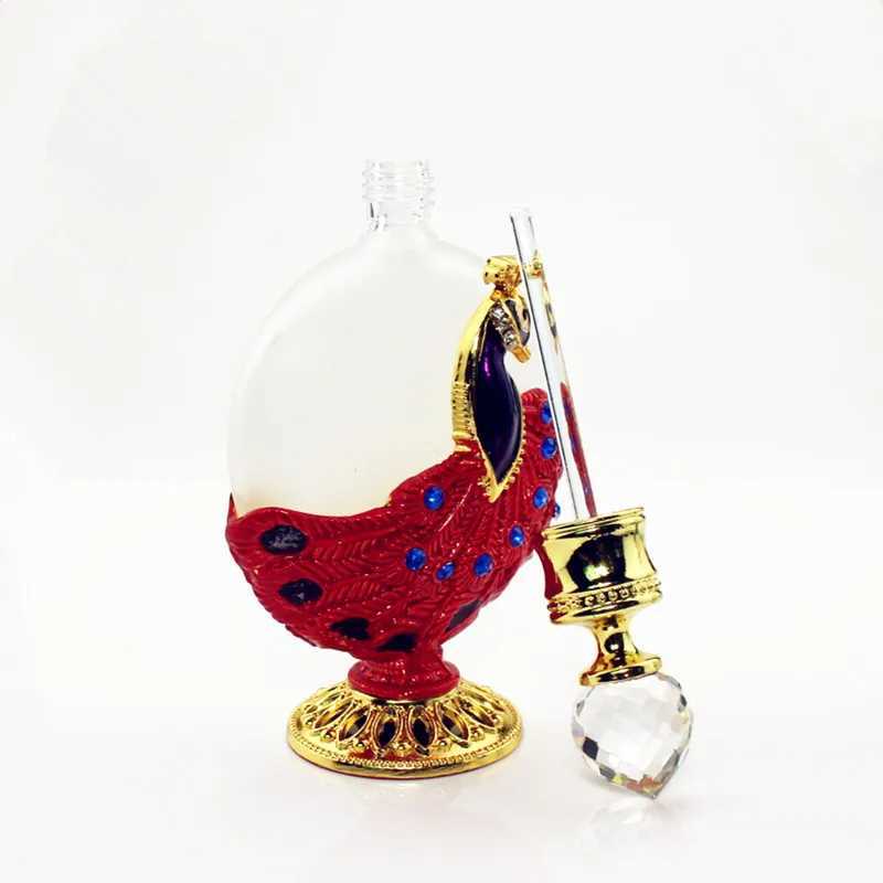 Koku 30ml Vintage Metal Parfüm Şişesi Peacock Esansiyel Yağ Şişesi Cam Damla Düğün Dekorasyon Hediyesi Y240503