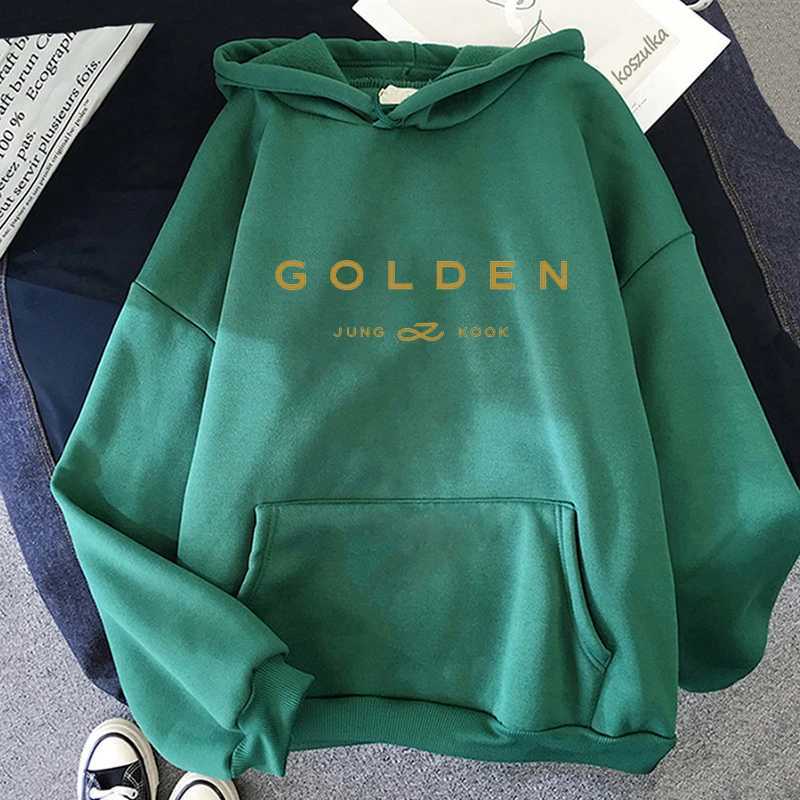 Herren Hoodies Sweatshirts Jungkook Golden Print Hoodie Fans Unisex Fashion Casual Manga Sweatshirt Männer Frauen übergroße Hoodies Strtwear Long Slve T240507